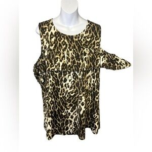 Cocomo Womens Cold Shoulder Animal Print Ruffle Tank Top